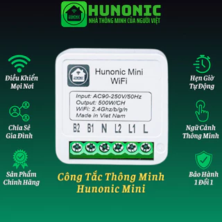 Công Tắc Thông Minh Wifi Hunonic Mini Điều Khiển Từ Xa Qua Điện Thoại, Hẹn Giờ Tự Động, Việt nam sản xuất