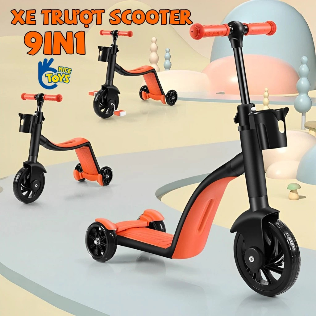 Xe Chòi Chân, Xe Scooter 9in1 Cao Cấp Cho Bé Kết Hợp Xe Tập Đi Cân Bằng Dành Cho Bé Từ 1 Tới 6 Tuổi - Chất Liệu Nhựa ABS