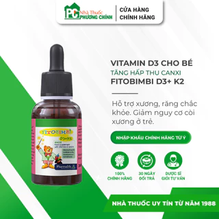 Vitamin D3 Cho Bé Fitobimbi D3+K2 Drops Giúp Hấp Thu Canxi, Phòng Chống Còi Xương Ở Trẻ (Chai 30ml)