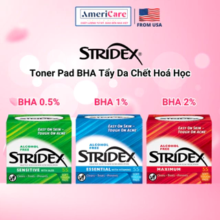 Miếng lau giảm mụn Toner Pad Stridex BHA, tẩy tế bào cho da nhạy cảm, alcohol free stridex BHA 0,5% - 1% - 2%, AmeriCare