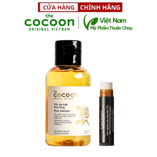 Combo gel rửa mặt hoa hồng cocoon 140ml + Son dưỡng môi dầu dừa bến tre cocoon 5g - Thuần Chay Việt Nam