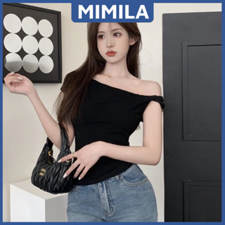 Áo Croptop Ngắn Tay Thiết Kế Lệch Vai MIMILA Style Basic Dễ Phối Đồ Chất Thun Mát Co Giãn Tốt - MA221