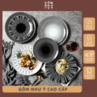 Đĩa gốm sứ phong cách Bắc Âu sang trọng - Đĩa ăn bít tết, bày thức ăn, men mịn, nung nhiệt cao, an toàn