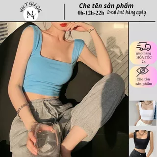 Áo Croptop Nữ Hai Dây Quai Lớn Cổ Vuông Chất Cotton Mềm Mịn Ôm Dáng Sexy