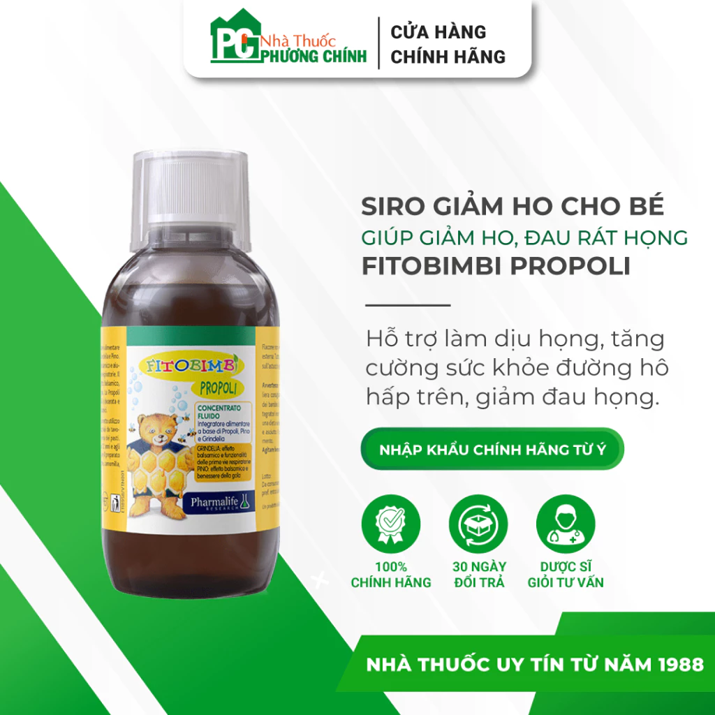 Siro Ho Fitobimbi Propoli Giúp Giảm Ho, Đau Rát Họng & Tăng Cường Sức Khỏe Đường Hô Hấp Cho Trẻ (Chai 200ml)