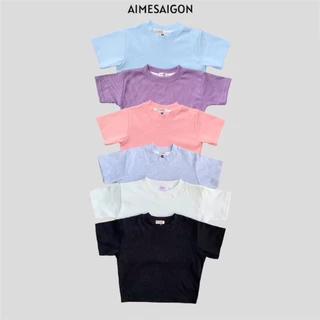 Áo phông nữ croptop TRƠN tay ngắn thun gân dáng ôm AIMÉ - BASIC CROP Cổ Tròn Cotton