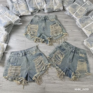 QUẦN JEANS NGẮN RÁCH TUA RUA LOÀI TÚI CAO CẤP