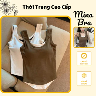 Áo ba lỗ nữ cổ tròn MINA BRA có đệm ngực tiện lợi, Áo 2 dây bản to vạt 2 lớp chất cotton lạnh mềm mát