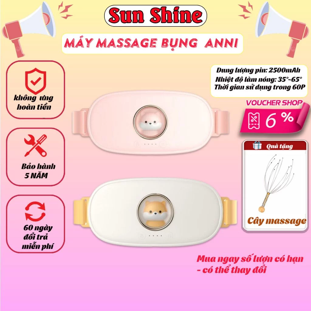 Máy massage đau bụng kinh, túi làm ấm, đai matxa chườm nóng bụng tích hợp chế độ rung giảm mỡ bụng