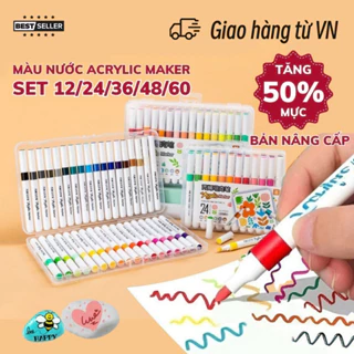 Bút Acrylic màu Acrylic Marker cao cấp bộ 12/24/36/48/60 màu vẽ trên mọi chất liệu có thể tô chồng màu