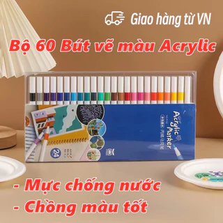 Bút Màu Acrylic Marker 12/24/36/48/60 Vẽ Trên Mọi Chất Liệu Có Thể Vẽ Chồng Màu, Màu Sắc Tươi Sáng