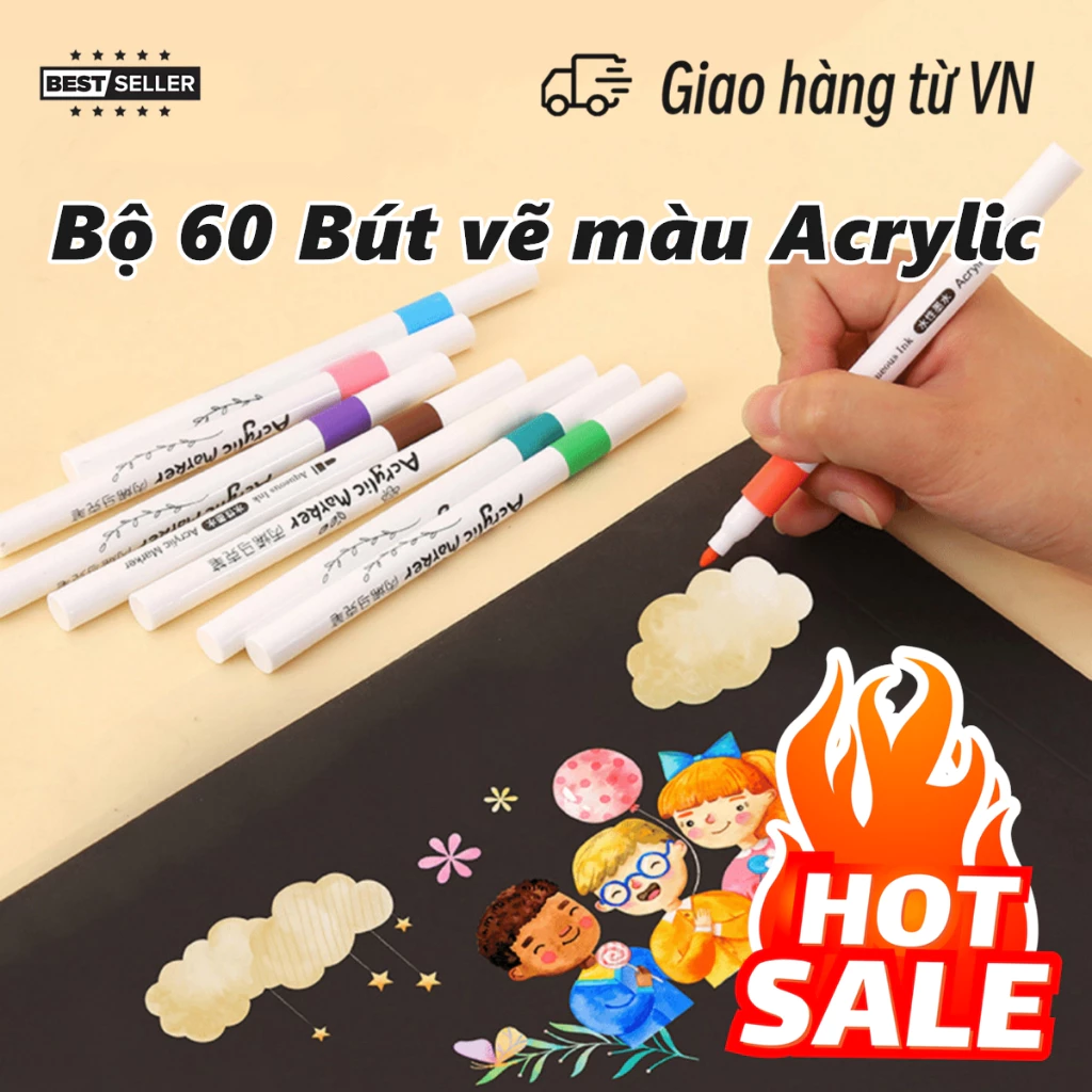 Bút Màu Acrylic Marker 12/24/36/48/60 Cao Cấp Màu Sắc Tươi Sáng