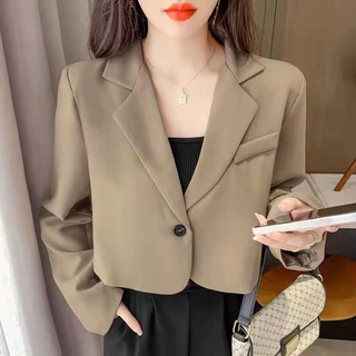 【 Sẵn  Nâu L+M, Đen M 】Áo Blazer Dáng Ngắn ,Một Cúc Cài ,Áo Vest Dáng Ngắn Kiểu Hàn Quốc Chuẩn Hàng QC