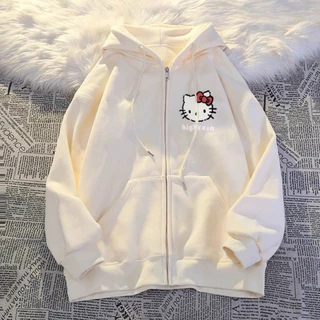 Áo Hoodie Zip, Áo Khoác Nỉ Nữ In Nổi Hình Mèo Cute 3 Màu Đen, Kem, Hồng Dễ Phối Đồ