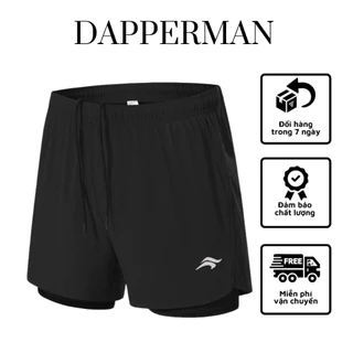 Quần short nam chạy bộ DAPPERMAN 2 lớp bao gồm quần đùi vải dù và lớp legging ngắn bên trong