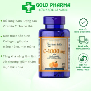 Viên Bổ Sung Vitamin C làm đẹp da 1000mg Puritan's Pride 100 viên