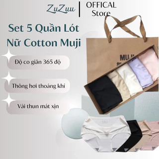 Set 5 Quần Lót Nữ MUJI Cao Cấp Chất Cotton Nhăn Kháng Khuẩn, Thông Hơi, Thoáng Khí, Co Giãn 4 Chiều Siêu Tốt Thảm Lông