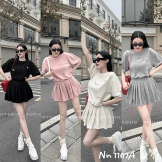 Set Áo Đính Nơ Ngọc Mix Chân Váy Xếp Li