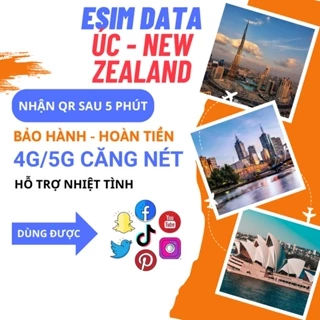 eSIM du lịch quốc tế Úc NewZealand, 4G tốc độ cao, 3G không giới hạn, hỗ trợ 24/24, bảo hành 1 đổi 1