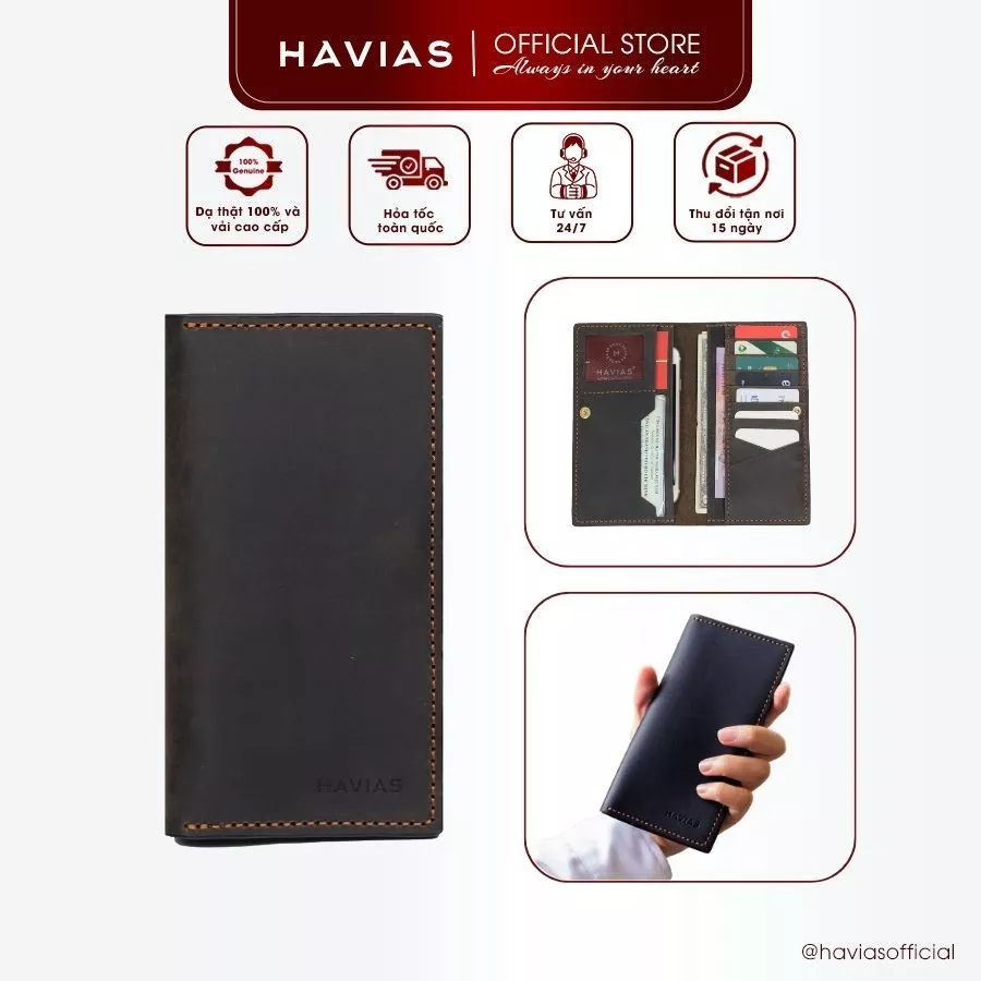 Ví Dài HAVIAS Da Bò thật 100% may tay thủ công nam nữ VENUTA2