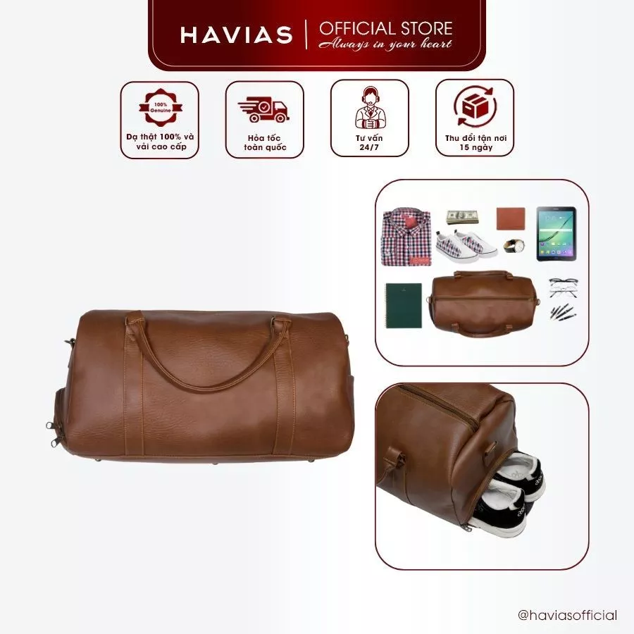 FIT HAVIAS túi xách Gym & Travel có ngăn chứa rộng rãi da bò Nappa thật 100%
