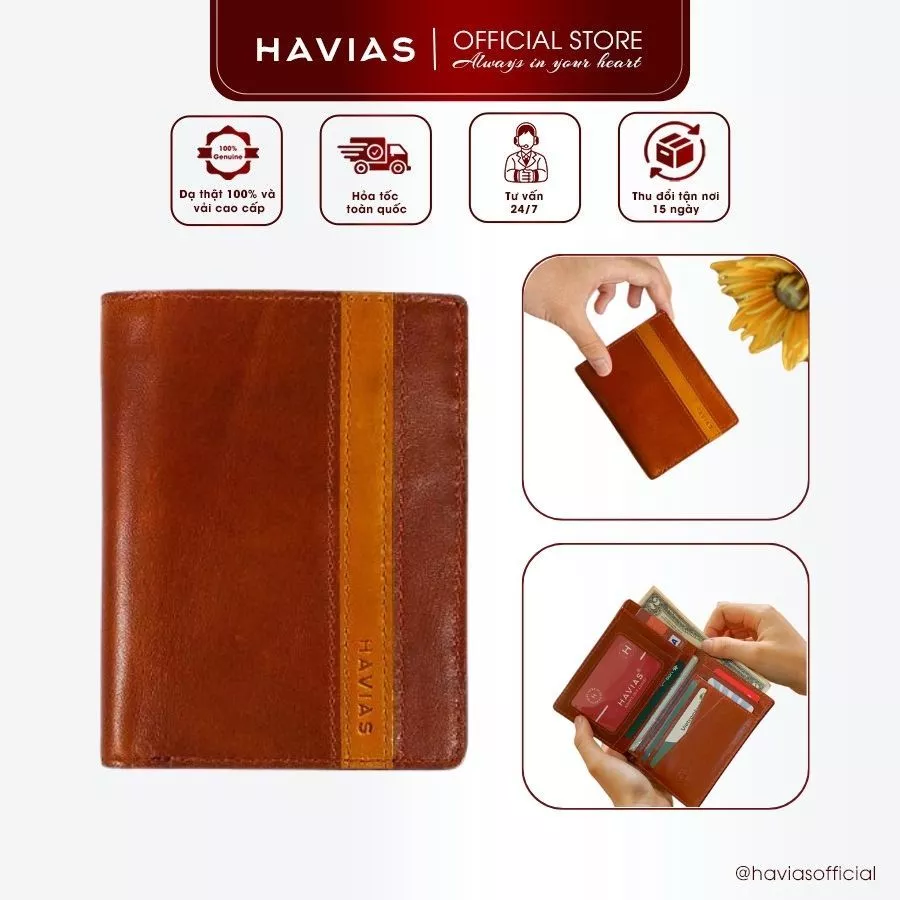 Ví Da HAVIAS Da Bò Veg nhập khẩu 100% dáng đứng gập đôi ví da nam nữ unisex Modern Minimalist nhỏ gọn VERZIP2
