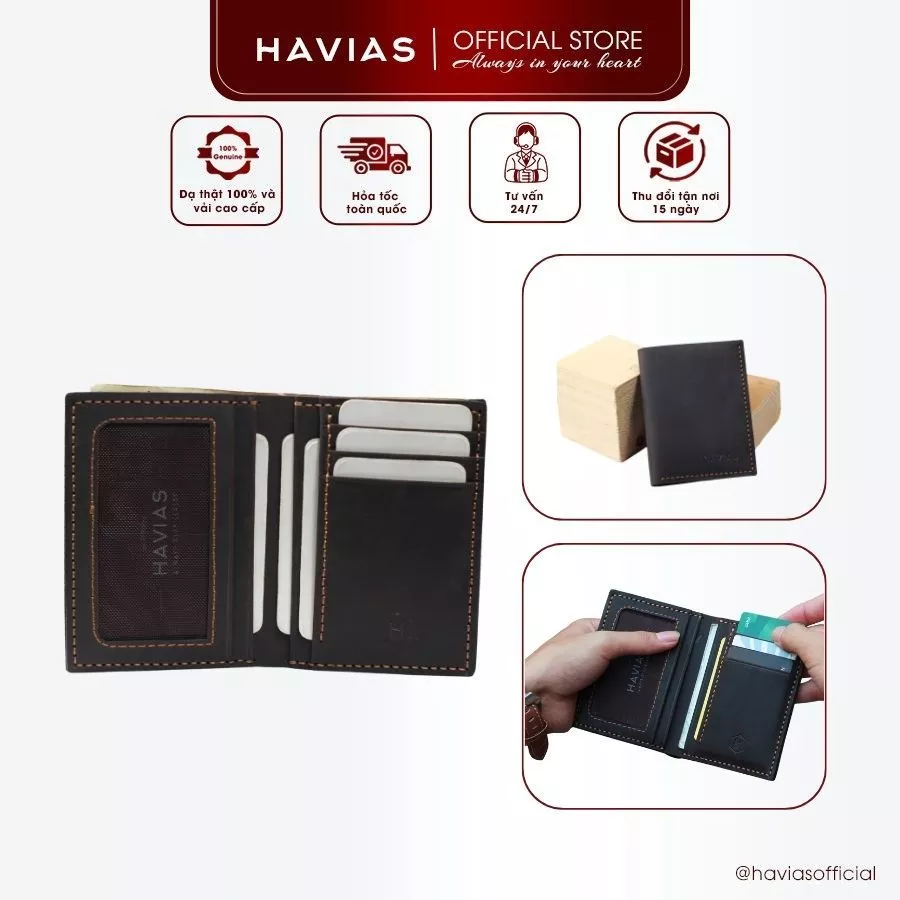 VENUMI HAVIAS ví dáng đứng nhỏ nhắn da Bò Sáp thật 100%