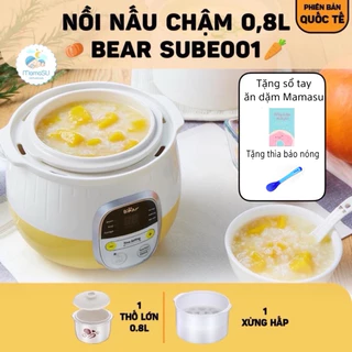 (TẶNG SỔ + THÌA) Nồi nấu cháo chậm Bear 0,8L cho bé ăn dặm - Ninh hầm hấp cách thuỷ chưng yến đa năng SUBE001