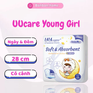 [BVS] Băng vệ sinh UUcare Young Girl 28cm dùng cả ngày lẫn đêm gói 12 miếng siêu thấm chống tràn tuyệt đối