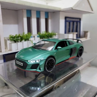 Mô hình xe Audi R8 V10 Plus màu xanh tỉ lệ 1/24 có đèn, có nhạc và chạy cót