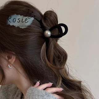 Kẹp Tóc Nhung Đen Đính Ngọc Sang Trọng size 11cm KT13 - Rosie Accessories