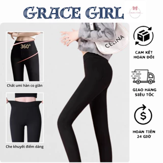 Quần legging nữ đen cạp cao gen bụng chất dày full túi giấy Mu ji Grace Girl