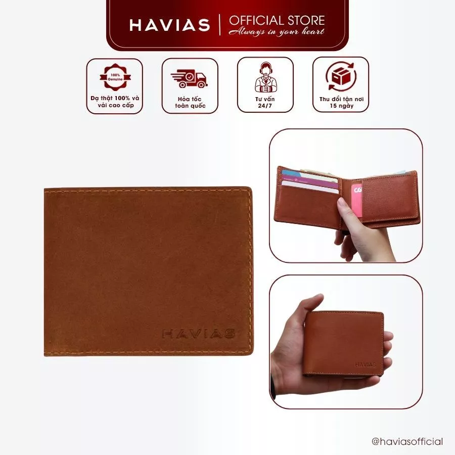 VENUS2 HAVIAS ví ngang đựng tiền nhiều ngăn da bò thật 100%