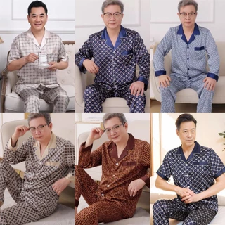 Bộ đồ ngủ pijama nam trung niên lụa băng BIGBANG LUXURY dành cho bố, người cao tuổi, người trung niên bốn mùa