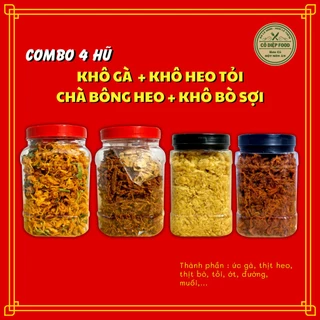Combo 2KG Khô Mix 4 Vị  [ Khô Bò sợi, Khô Heo Cháy Tỏi , Khô Gà ,Chà Bông Heo]  [ Cô Diệp Food] Snack Ăn Vặt