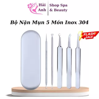 Bộ Nặn Mụn 5 Món Cao Cấp Inox 304 Không Gỉ - Bộ Nặn Mụn Đầu Đen 5 Chi Tiết