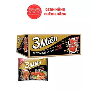 Thùng 30 Gói Mì 3 Miền Tôm Chua Cay Gold 75G