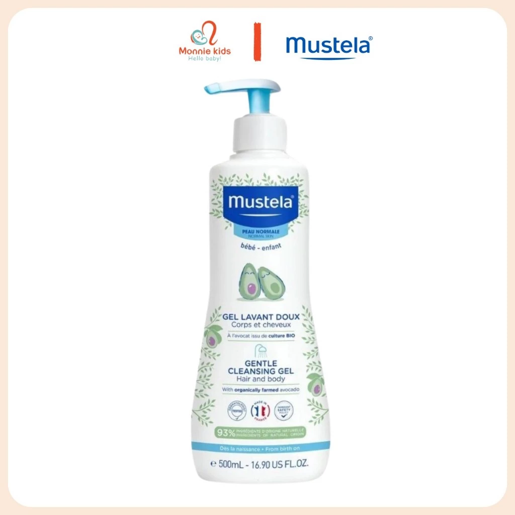 Sữa tắm gội cho bé Mustela 0M+ 500ml gel 2in1 cấp ẩm dành cho da thường - Monnie Kids