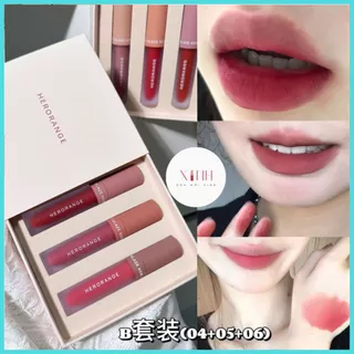 Set 3 Cây Son Kem Herorange Mềm Mướt Môi Velvet Lip Glaze Three Color Suit Kèm Túi Sang Trọng