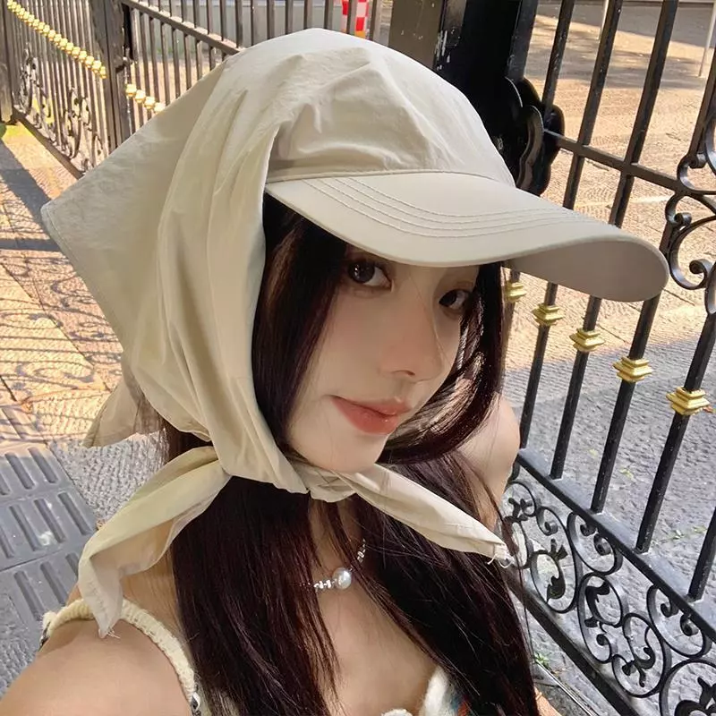 Mũ Đội chống nắng Vành Nhỏ Lưỡi Trai có dây đeo cổ Mau Khô Màu trơn siêu mỏng bảo vệ cổ ngoài trời mùa hè dành cho nữ