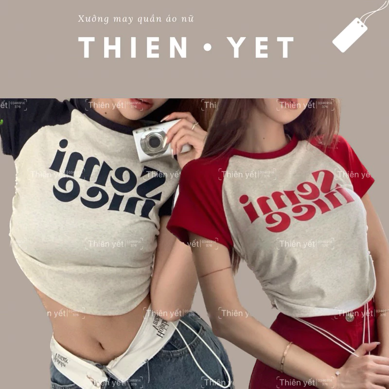 Áo thun croptop raplan RÚT DÂY QT SEMI NICE dáng ngắn thời trang nữ - Thiên Yết