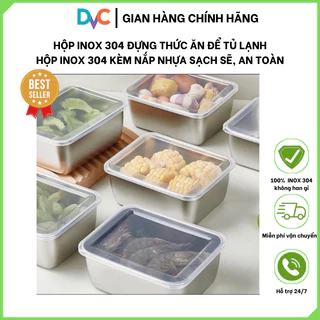 Hộp Inox Kèm Nắp Nhựa Kín, Hộp Đựng Đồ Ăn Để Tủ Lạnh An Toàn, Sạch Sẽ, Ngăn Ngừa Mùi, Inox Cao Cấp, An Toàn