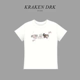 Áo thun baby tee coquette “ cat so cute “ kraken drk cotton 2 chiều