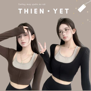 Áo kiểu thun tăm PHỐI TAY DÀI GB cổ vuông dáng ngắn croptop thời trang nữ - Thiên Yết