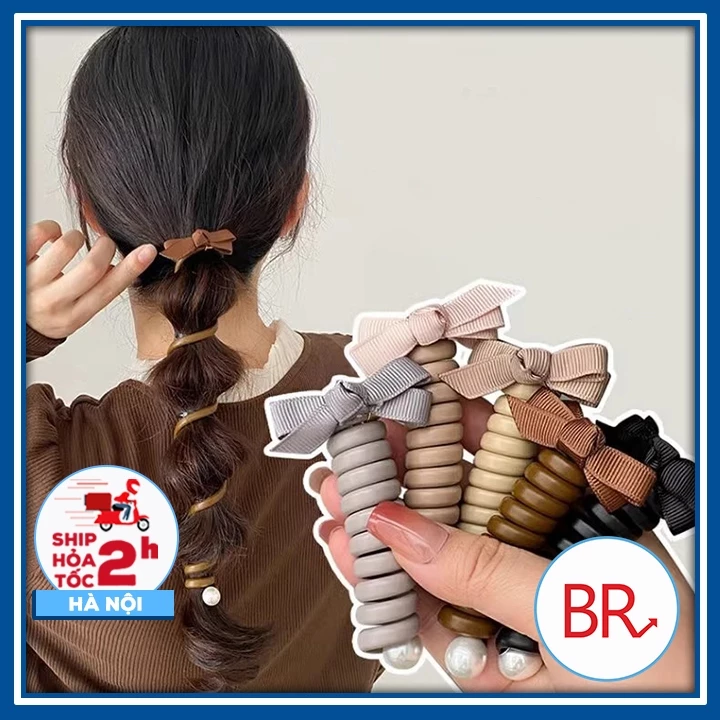 Dây buộc tóc lò xo xoắn đuôi ngựa đính nơ hoa tạo kiểu dễ thương cho bé - Chun cột tóc cao su co giãn phụ kiện tóc 02197