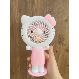 Quạt cầm tay tích điện Hello kitty có đế đứng