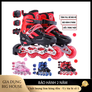 Giày patin trẻ em tặng kèm bảo hộ tay và đầu gối, bánh xe phát sáng đi vừa với bé trai và gái từ 3-14 tuổi