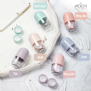 Bộ Khay Lens Viên Thu.ốc Pastel Cute, Gọn Nhẹ Kèm Dụng Cụ Đeo Kính Áp Tròng - DeNOOR Contact Lenses