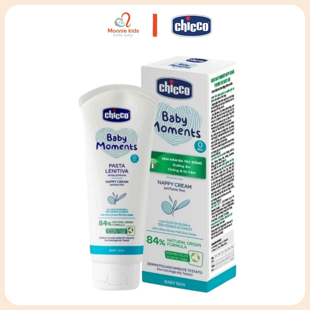 Kem hăm CHICCO cho bé sơ sinh 100ml, kem hăm 3 tác động dưỡng da cấp ẩm an toàn - Monnie Kids