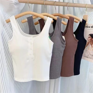 Aó Ba Lỗ Khuy Cài Ngực Kèm Mút Ngực Croptop Kiểu Dáng Trẻ Trung Phong Cách Hàn Quốc